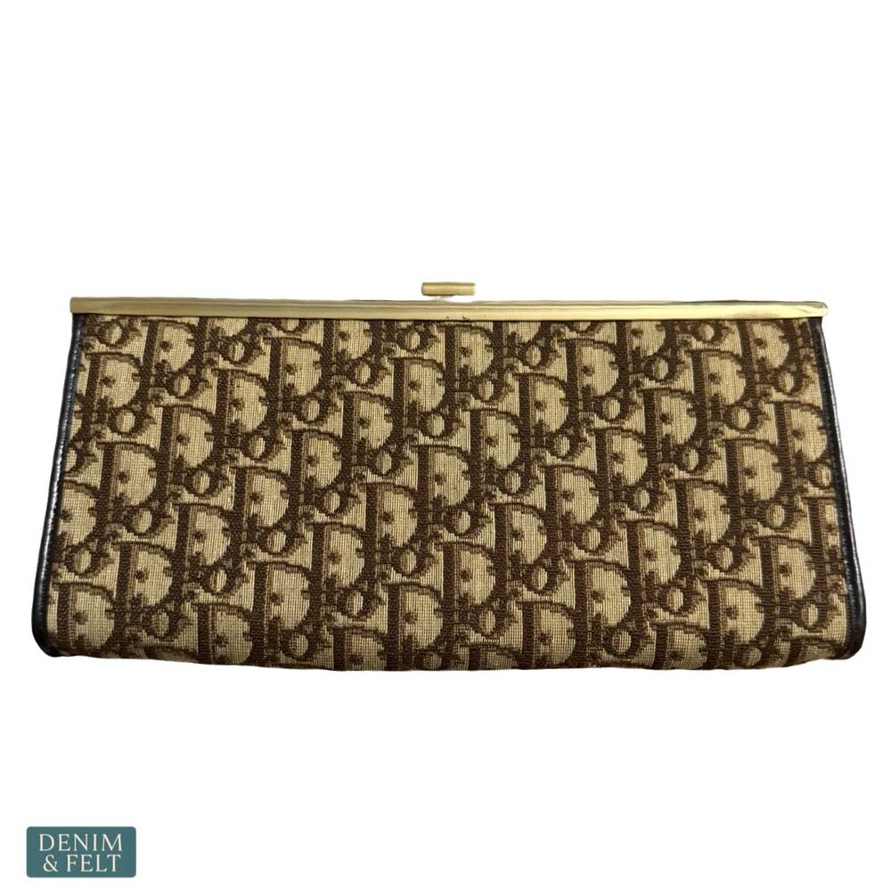 Christian Dior Trotter Jacquard Vintage Clutch Brown Monogram Frame Bag Rare - Picture 7 of 13